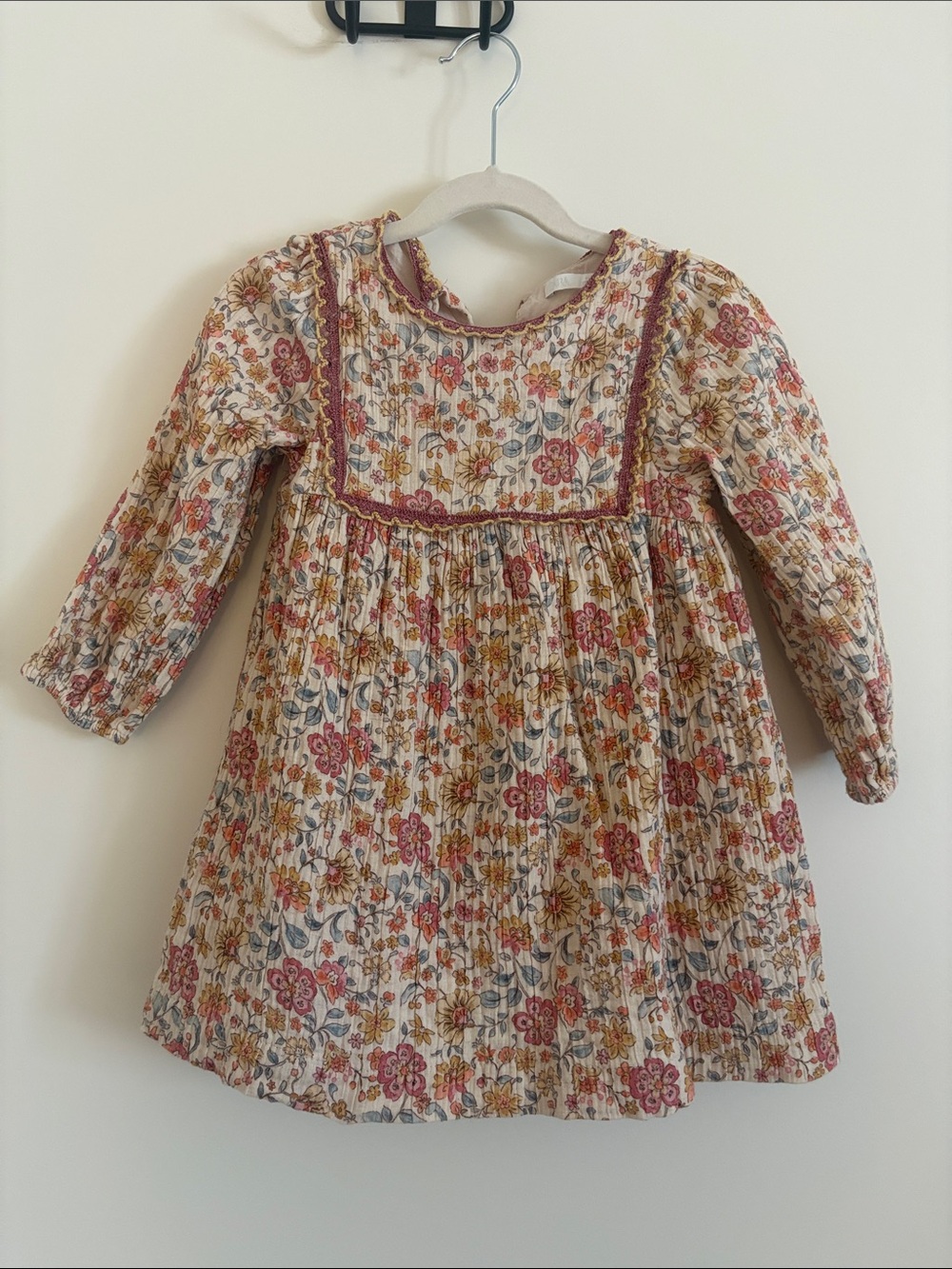 Zara Cream Floral Cotton Dress with Pink & Mustard Accents